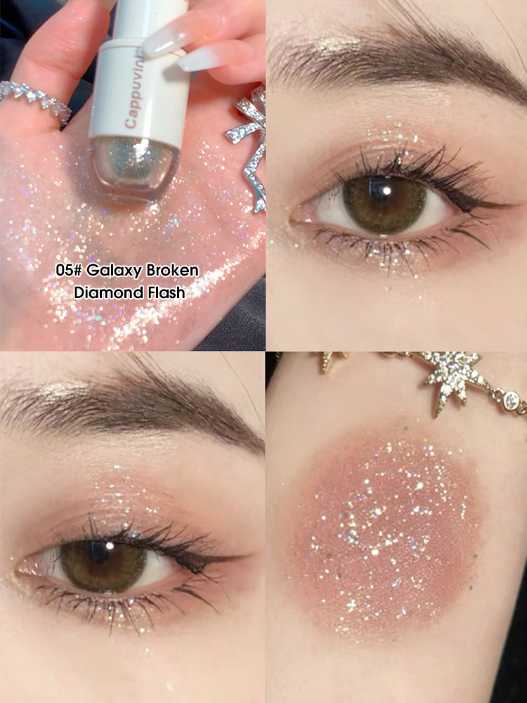 High Gloss Cappuvini Star Dots Liquid Eye Shadow, Pearlescent Fine Flashing, Easy Dizzy Cubs Bowling Ball Effect