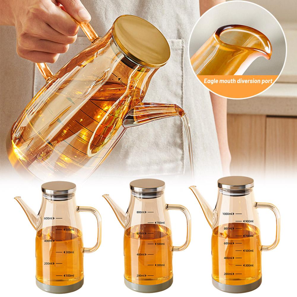 Glass Oil Pot, Kitchen Household Seasoning Bottle, Stainless Steel Hanging Oil Tank, Glass Oil Container for Easy