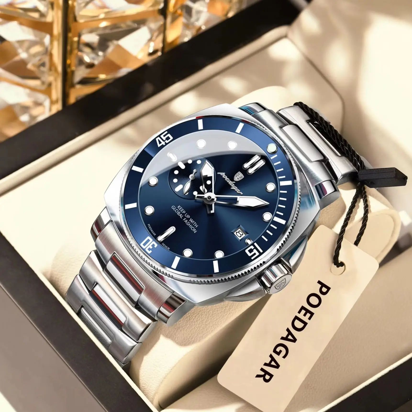 POEDAGAR Luxury Waterproof Men's Quartz Watch with Luminous Date & Dual Time