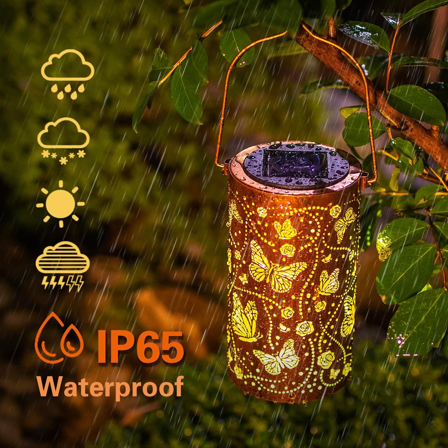Outdoor Butterfly Solar Lanterns, Waterproof Hanging LED Lights, Metal Decorative for Garden, Lawn & Pathway Landscape