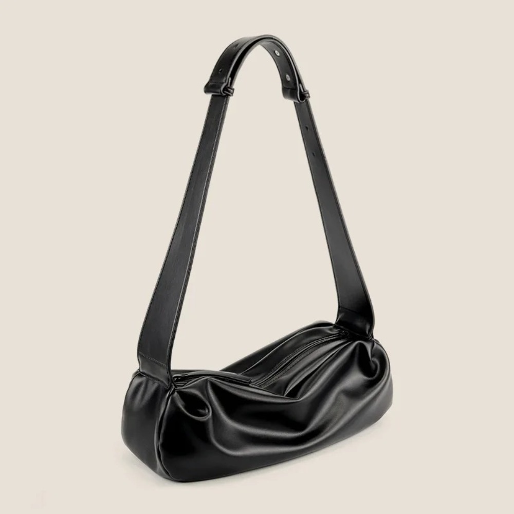 Wide Strap PU Leather Shoulder Bag, Luxury Casual Crossbody Messenger Bag in Half Moon Shape