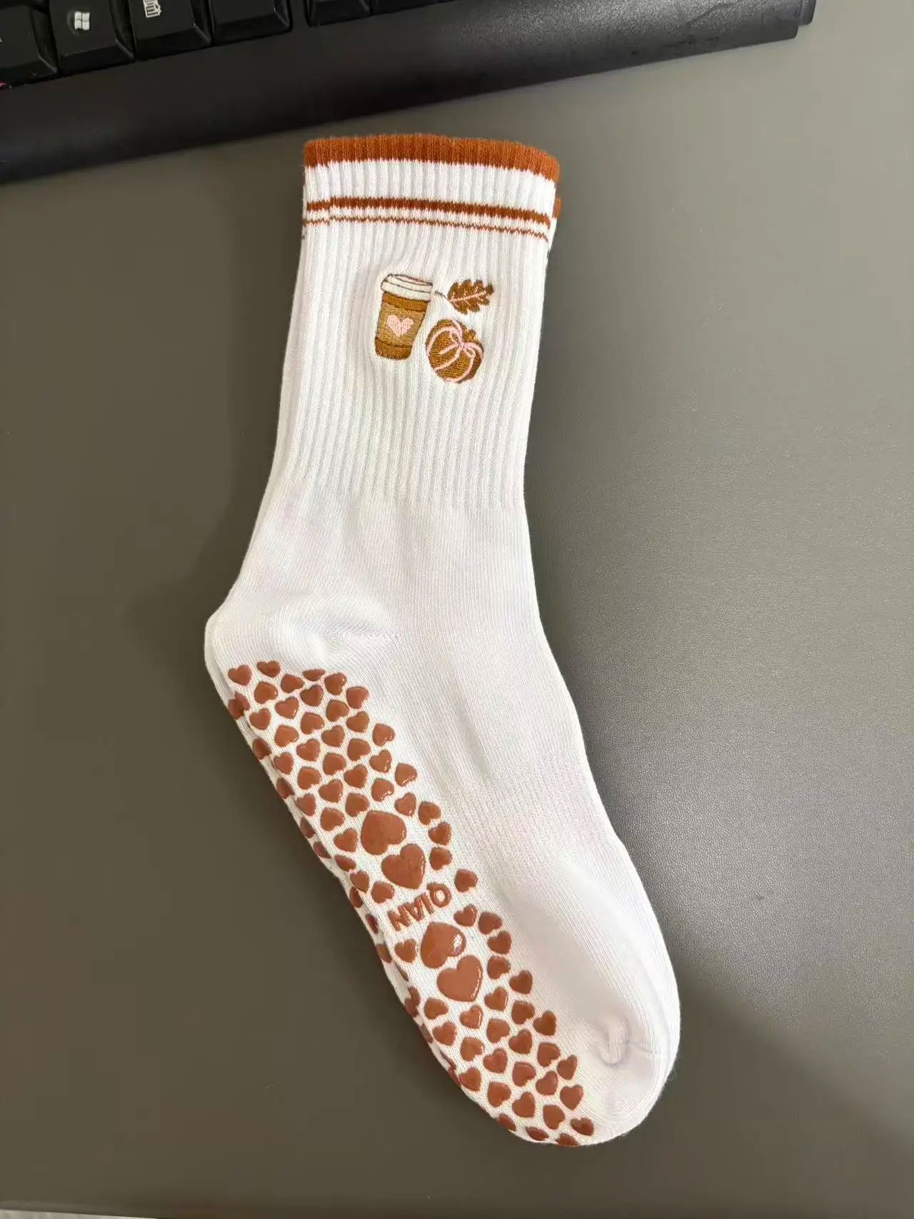 Womens Knitted Embroidered Non-Slip Yoga Socks EU 36–43 – Silicone Grip Pilates & Fitness Mid-Calf Socks