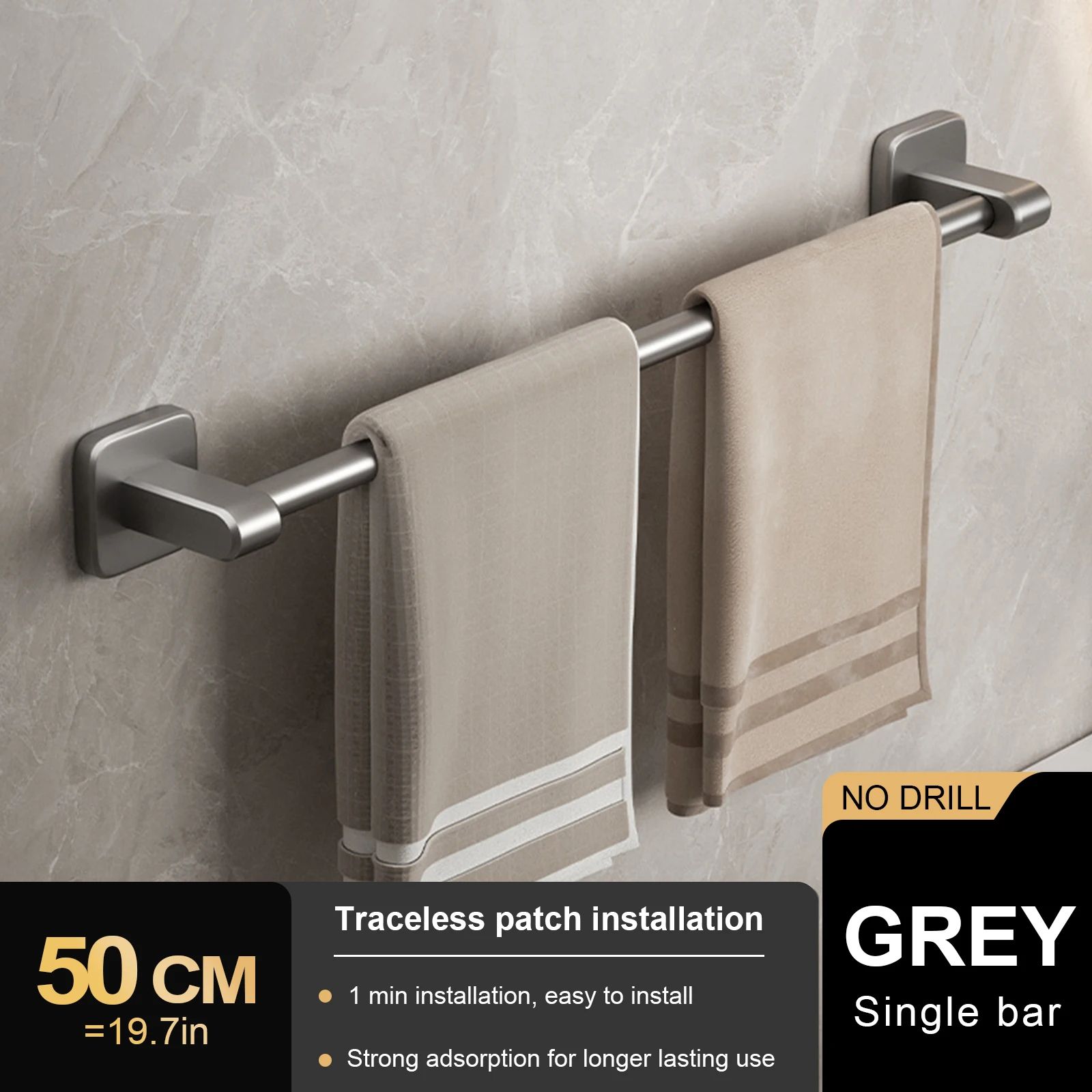 Wall Mount Double Towel Rack – No Drill ABS 2-Tier Bathroom Towel Bar
