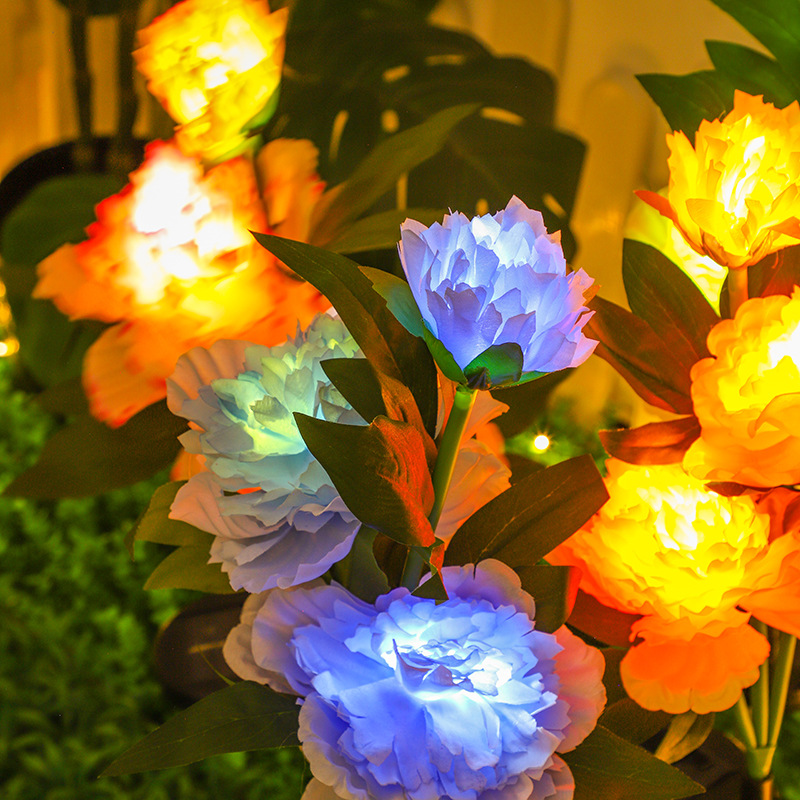 Pink Solar Garden Lights, Waterproof 3 Head Peony Flowers Lamps for Yard, Outdoor Pathway Christmas Lawn Decor