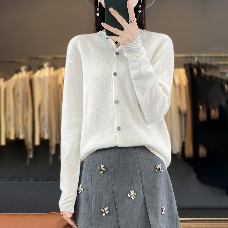 Casual Wool Sweater Women O-Neck Cardigan Buttoned Knitwear Soft Winter Tops