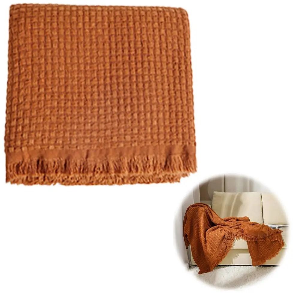 Nordic Knitted Sofa Blanket Solid Color Waffle Knit Blanket for Home Comfort