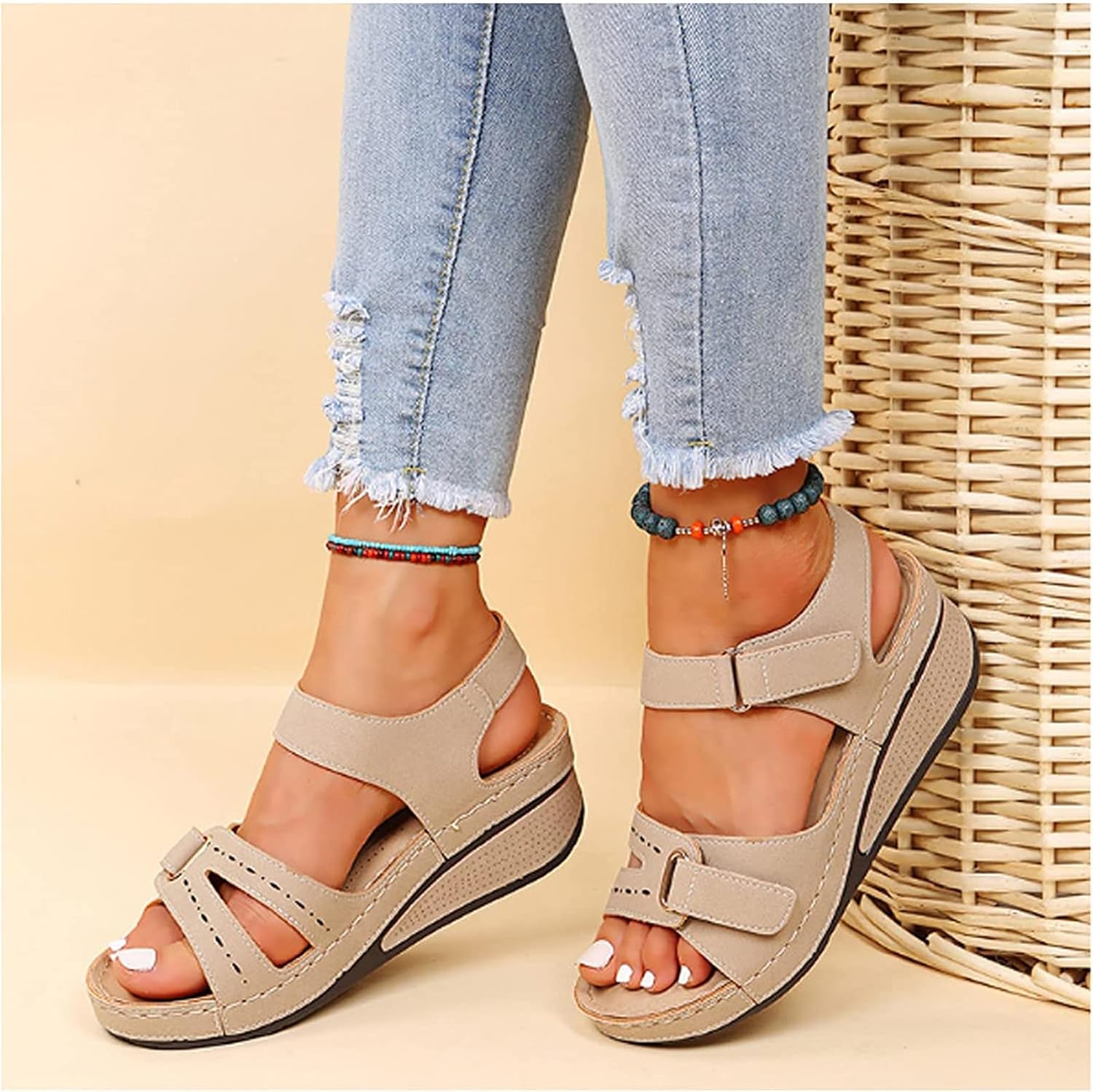 Women's Soft Slip-On Open Toe Walking Sandals – 2024 Summer Comfort Footwear