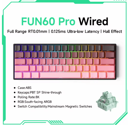 MONSGEEK FUN60 PRO & MAX HE Magnetic Switch 60% Wireless Gaming Keyboard with Rapid Trigger & 8K Polling