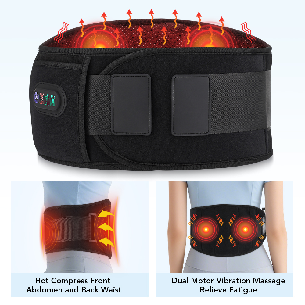Back Support Belt 3 Levels Red Light Heat, Electric Heating Waist Massager with Vibration Hot Compress Brace Belt