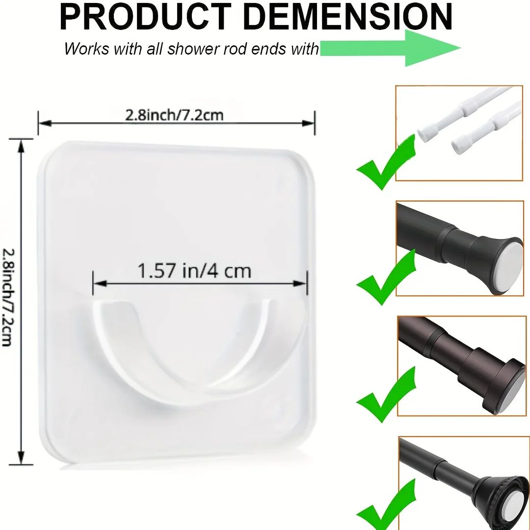 No Drill Curtain Rod Holders with Strong Adhesive – Shower & Tension Rod Brackets for Bathroom & Window