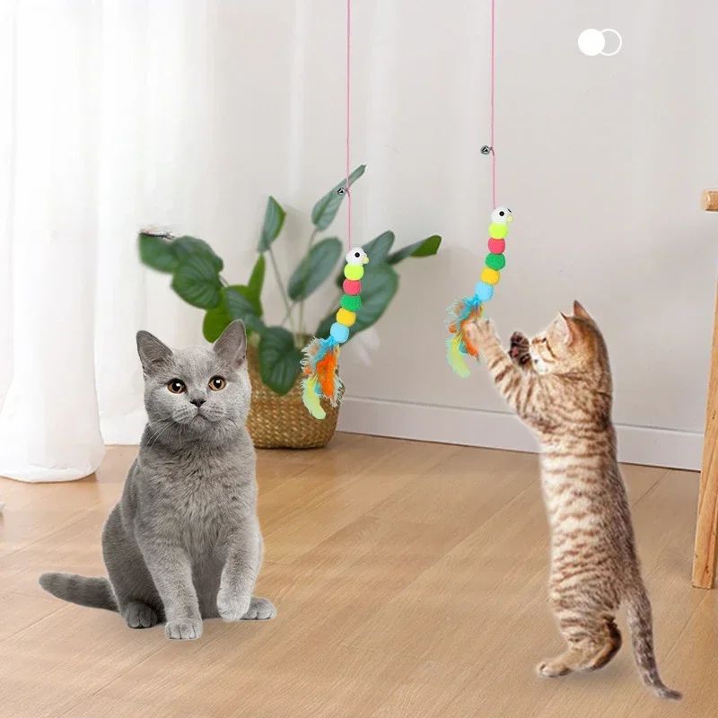 7 Pcs Hanging Cat Toy Set – Sticky Disc Door Teaser with Elastic Rope for Interactive Play