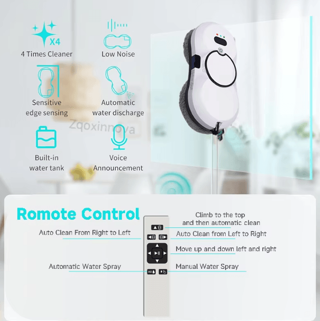 Smart Robot Window Cleaner – Automatic Vacuum Glass Cleaning Robot with AI Navigation & Safety Rope