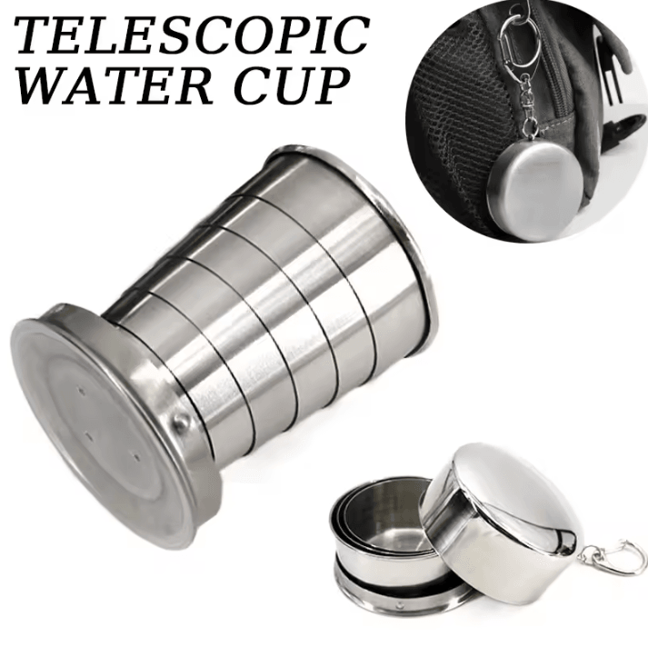 Portable Collapsible Stainless Steel Cup – Telescopic Folding Travel Mug for Camping & Outdoor Use