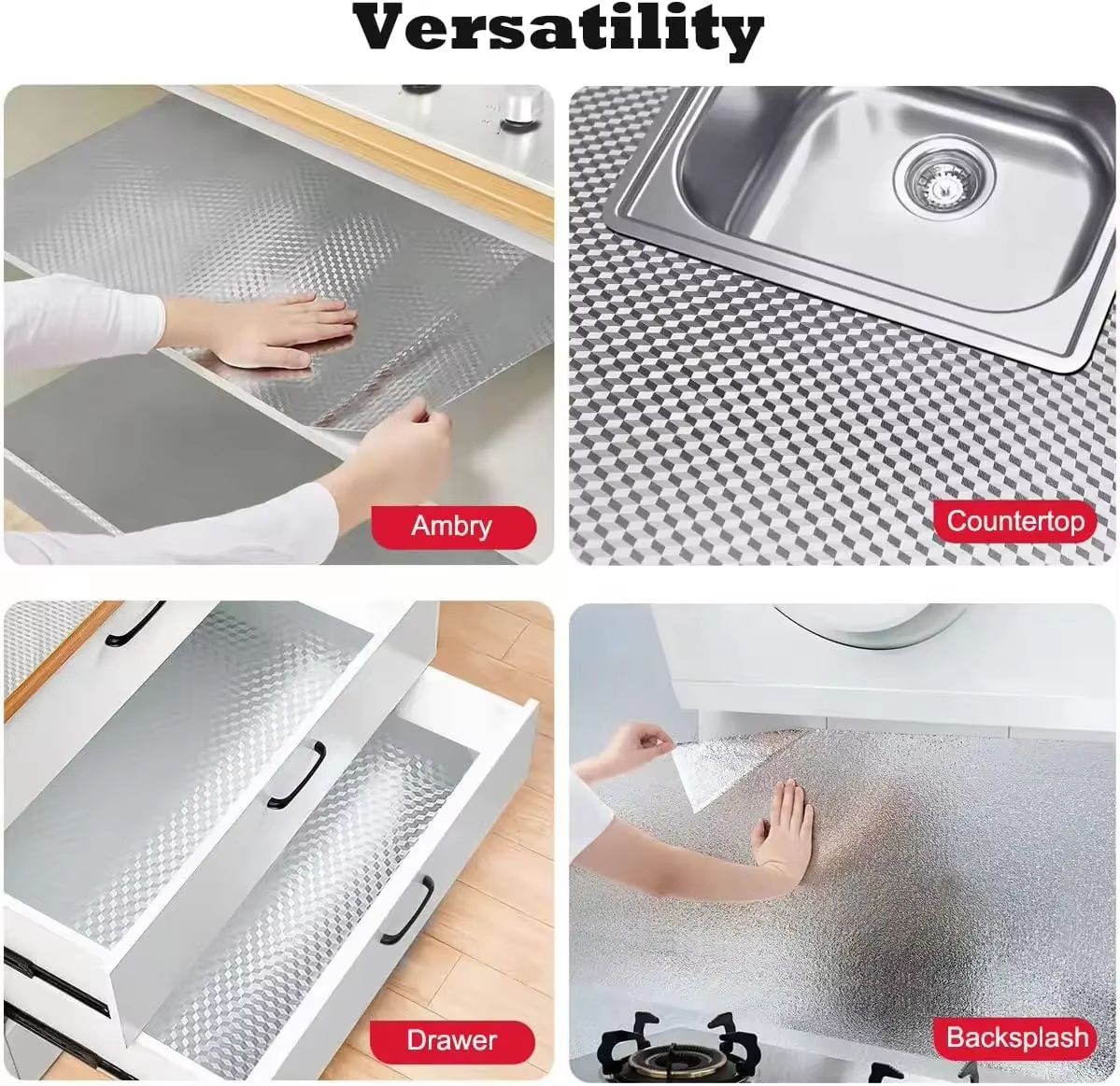 Stove Splash Guard Aluminum Foil Backsplash Roll, Self-Adhesive Oil-Resistant Kitchen Wallpaper
