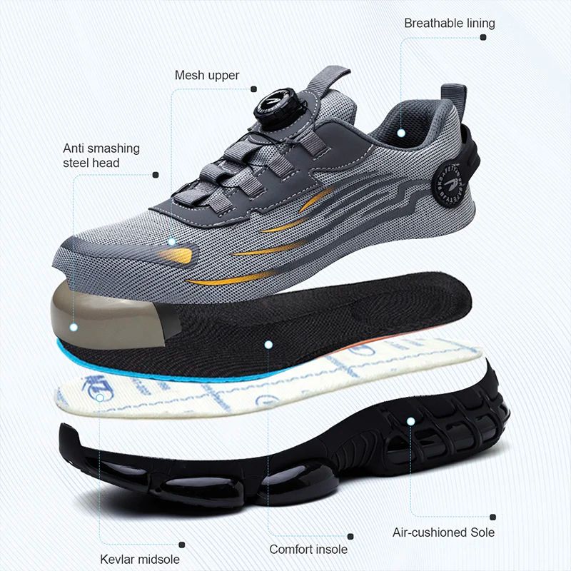 Men's Rotating Button Safety Shoes Anti-Smash and Anti-Puncture Protective Boots