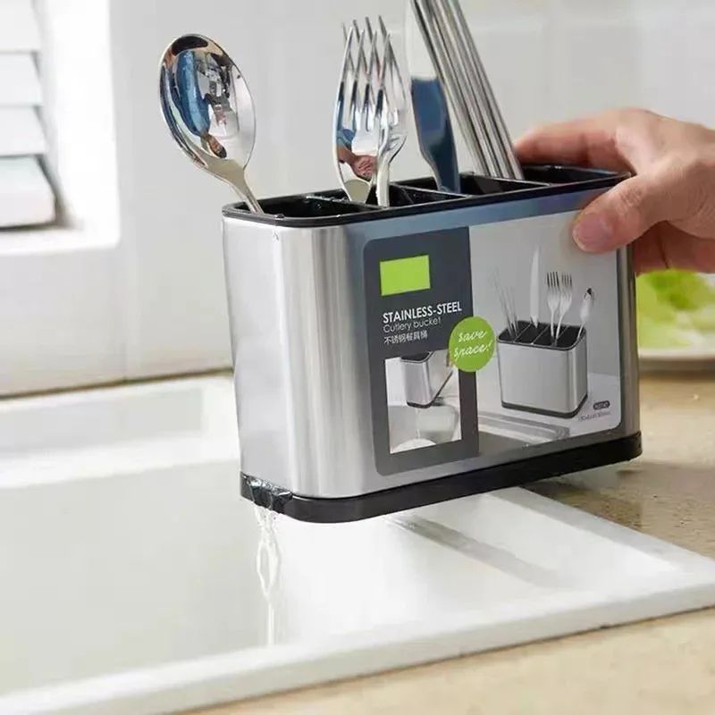 Stainless Steel Cutlery Holder Kitchen Utensil Drainer Rack