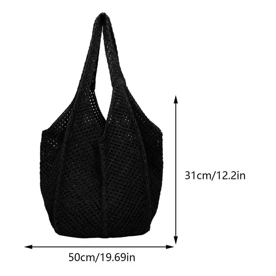 Hollow Woven Shoulder Tote Bag Large Mesh Beach Handbag