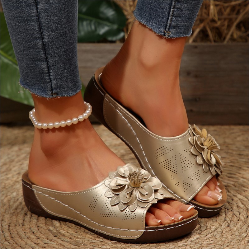 Fashion Wedge Flower Sandals, Women Slip On, Elegant Outdoor Ladies Shoes, Stylish Female Footwear