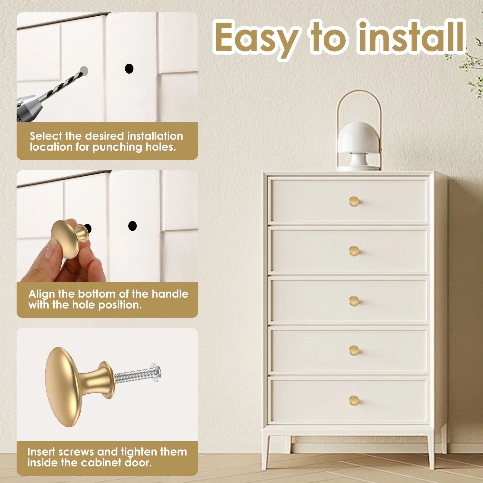 25 Piece Gold Drawer Knob Set Zinc Alloy Cabinet Handle Pulls
