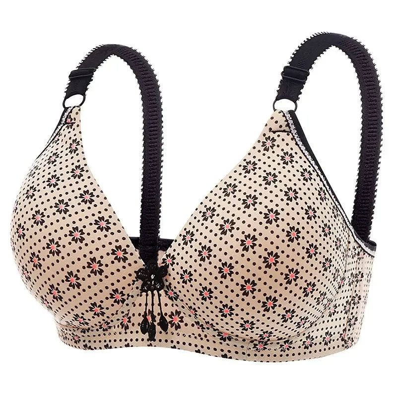 Women Comfortable Printed Mum Bra, Lightweight, Wireless Thin Section Brassiere for Moms