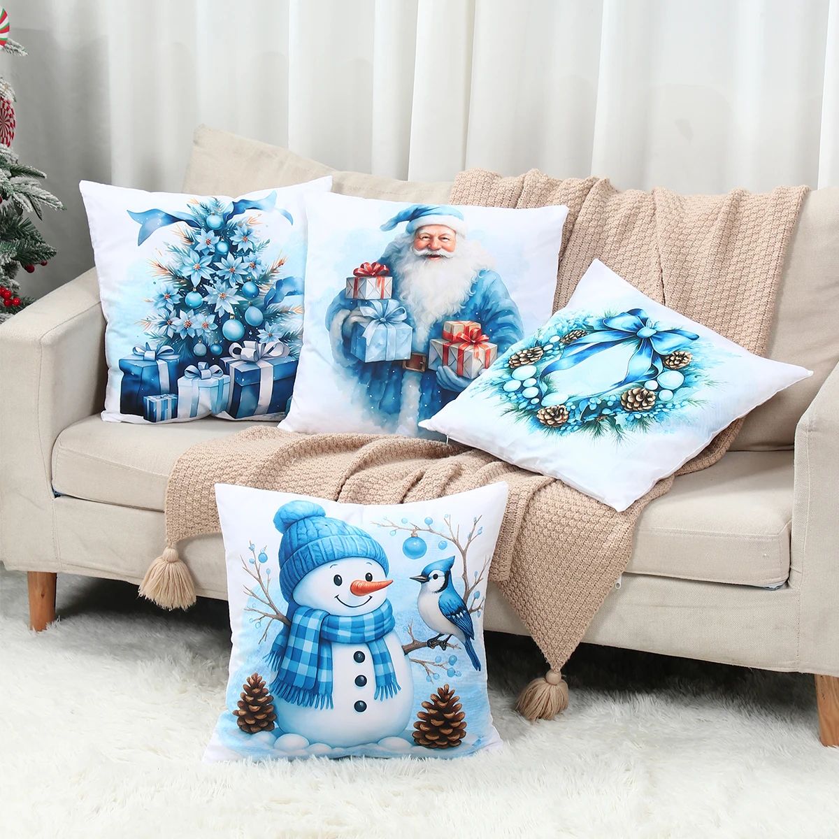 Merry Christmas Santa Pillow Cover Set 4pcs
