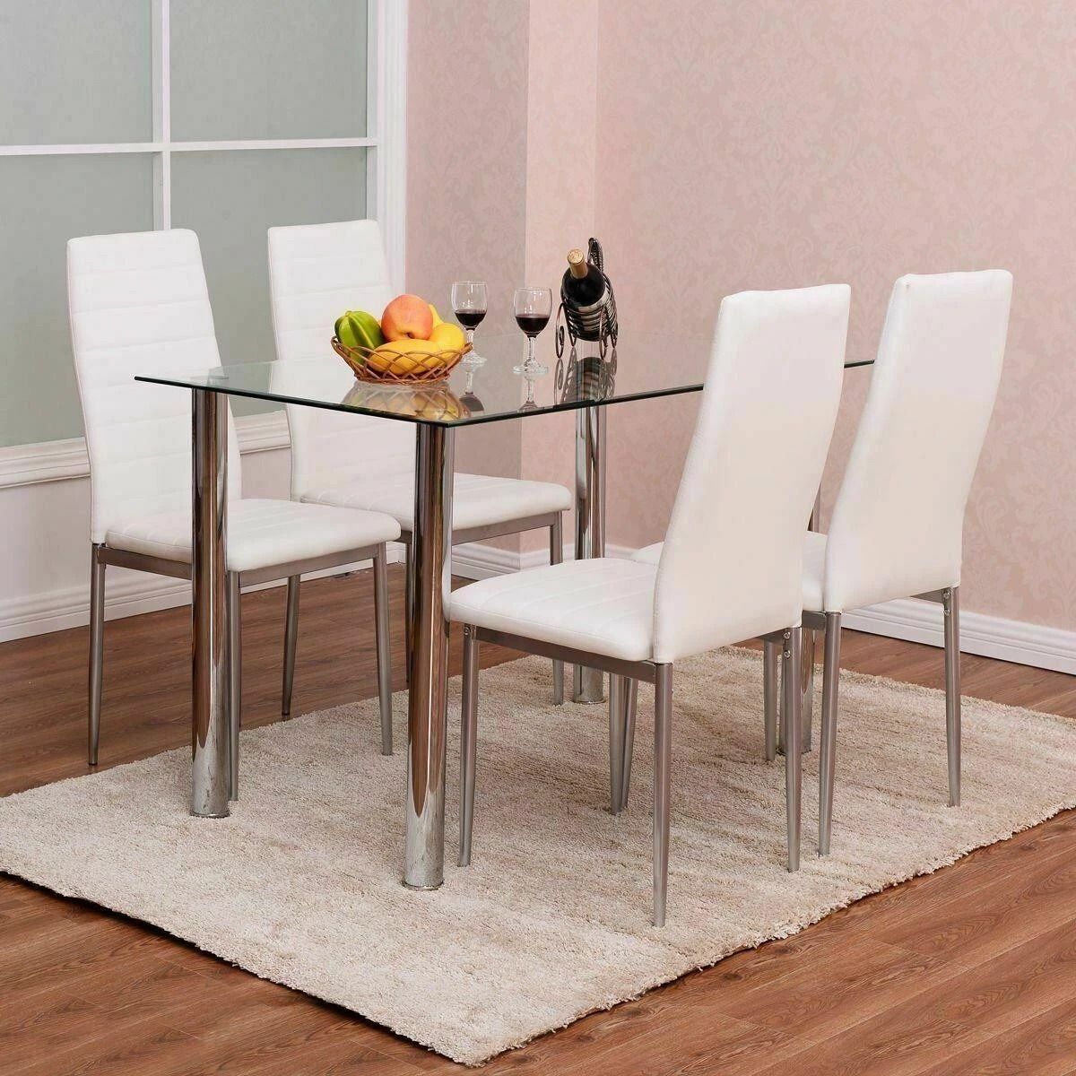 Dining Set with Modern Kitchen Table Set and Leather Dining Chairs