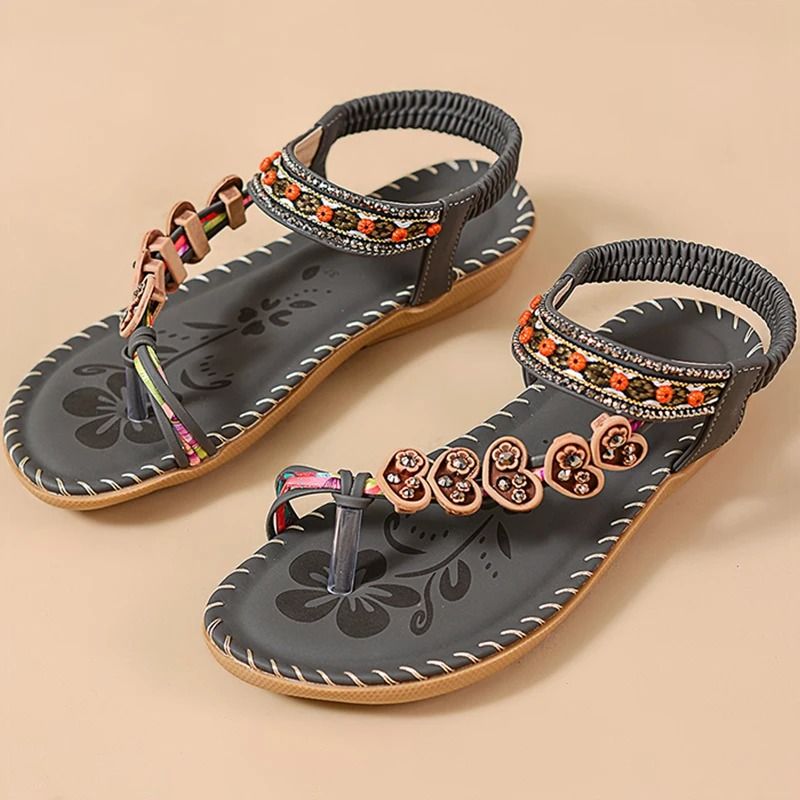 Women bohemia style low heel sandals breathable casual beach summer shoes