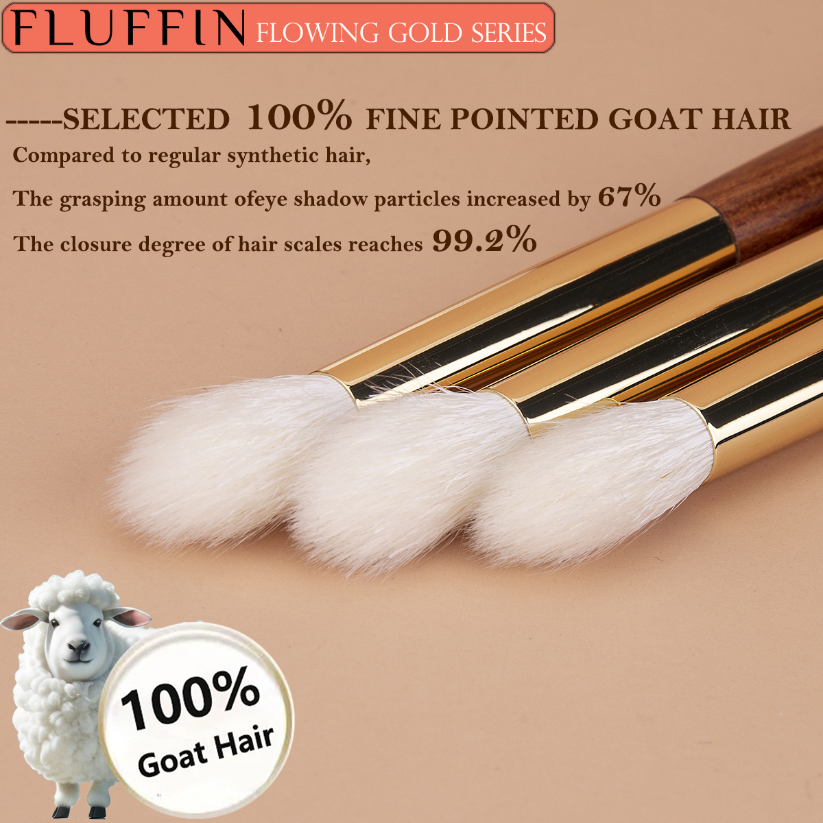 High-End FLUFFIN Crease Brush Goat Hair Flame Eyeshadow Nose Shadow Highlighter Brush Copper Rosewood Makeup Brush