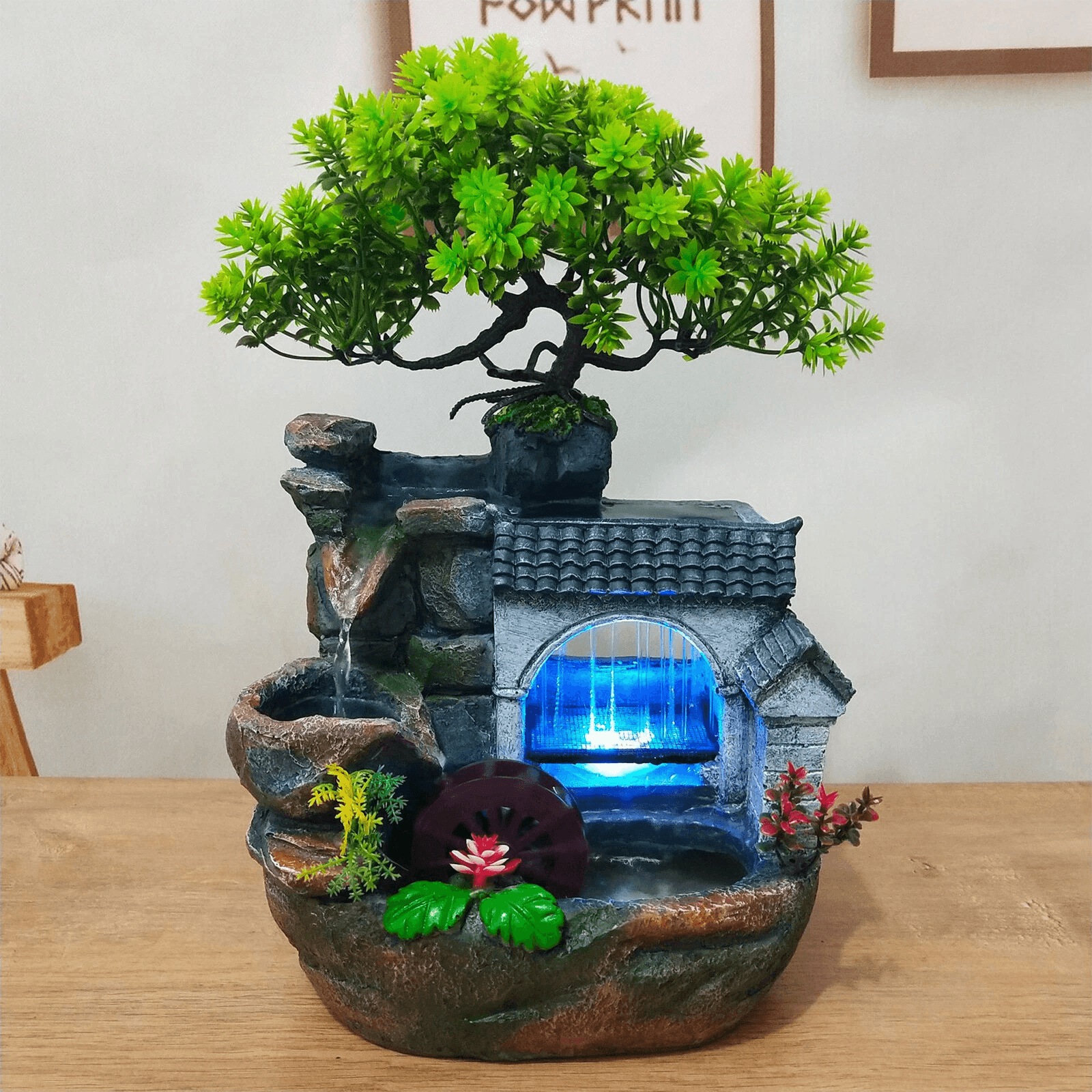Mini Waterfall Indoor Desktop Water Fountain, Tabletop Rockery Fountain Ornament
