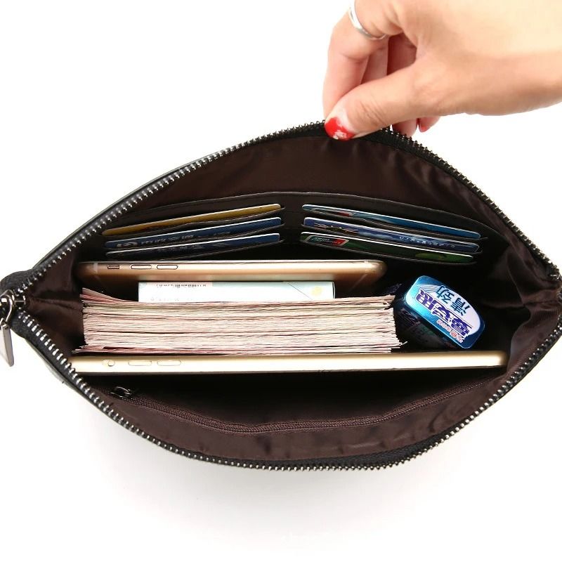 Mens Clutch Bag PU Leather Wallet Business Envelope Phone Travel Pouch