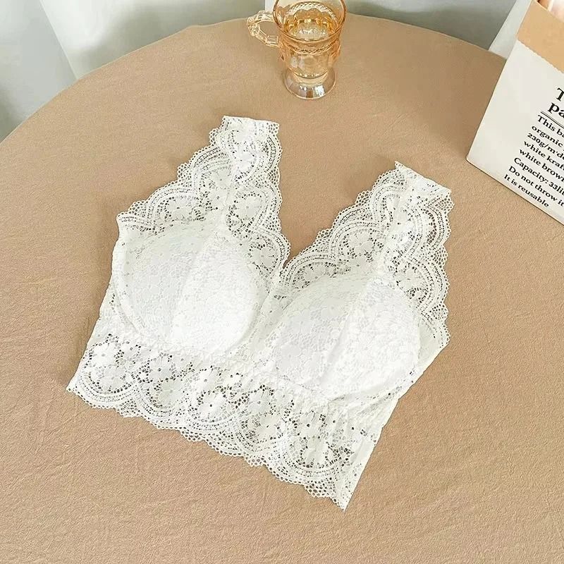 Womens Deep V-Neck Lace Bralette - Wire-Free Sexy Lingerie Camisole
