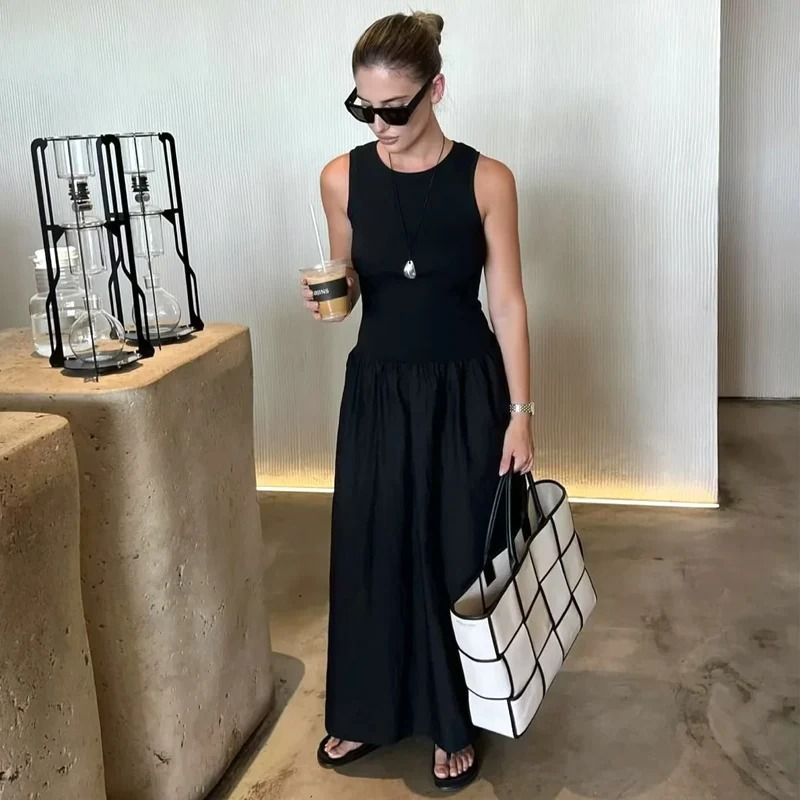 HXAO Khaki Elegant Sleeveless Long Dress 2025 Spring Fashion Casual Party Y2k Vestido