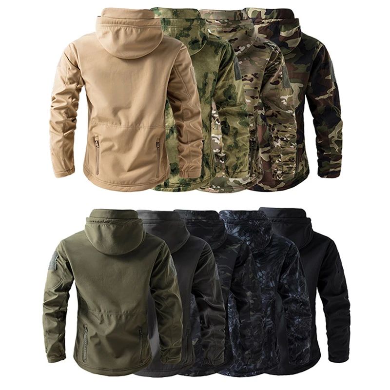 Men's Shark Skin Tactical Soft Shell Jacket – Waterproof Fleece Hooded Military Camouflage Outdoor Coat