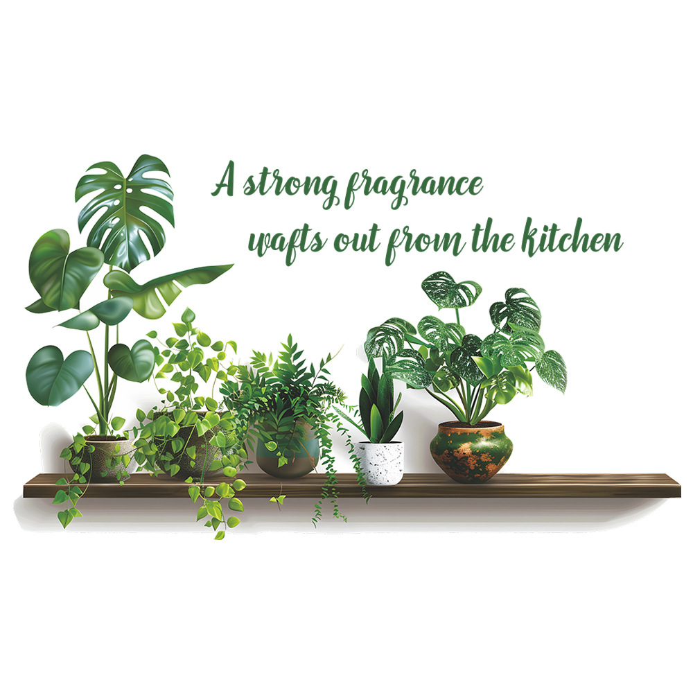 Self-Adhesive Removable Wall Art, Plant Potted Kitchen Slogan Stickers, Home Decoration Accessories