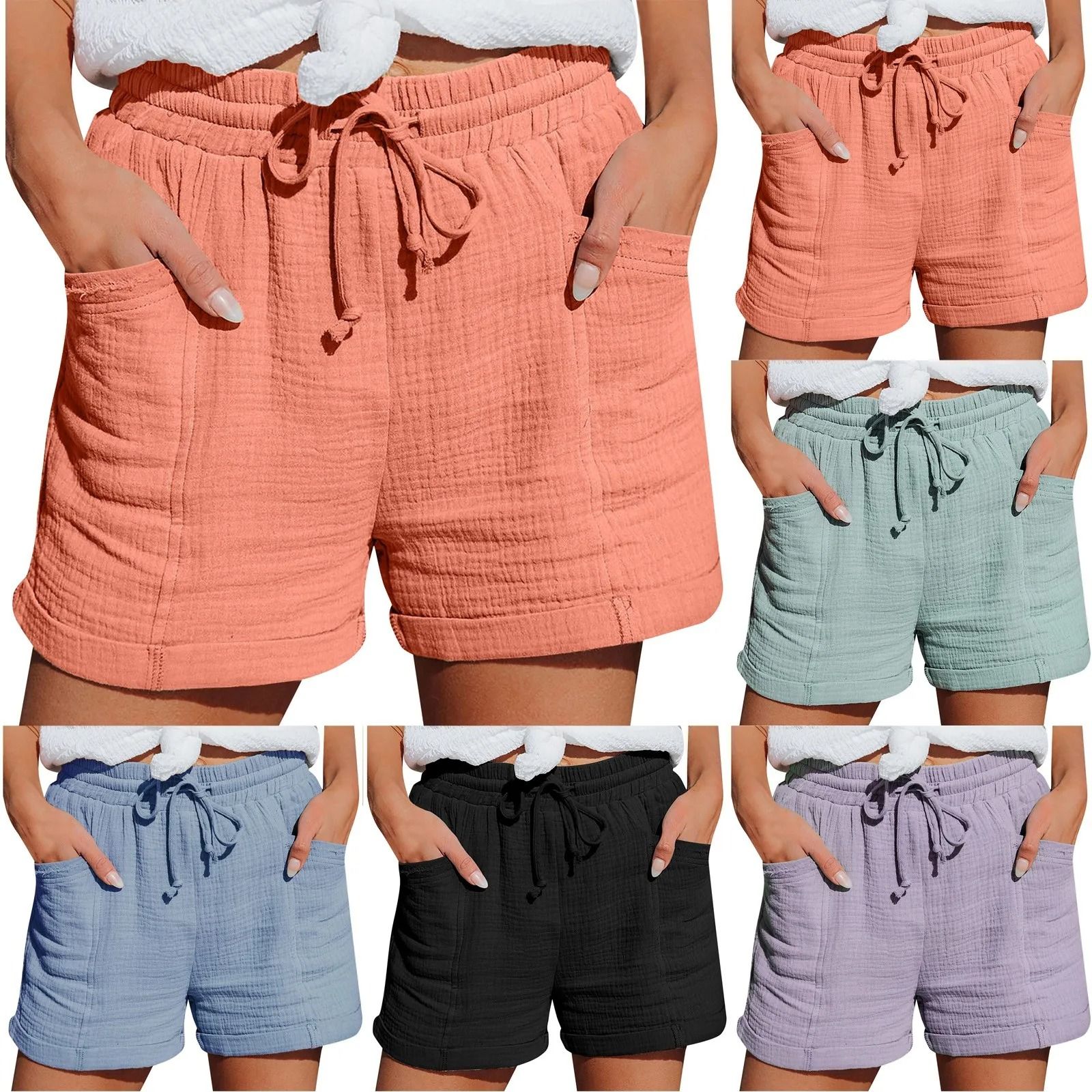 Womens Casual High Waisted Pleated Wide Leg Shorts with Loose Cuffs