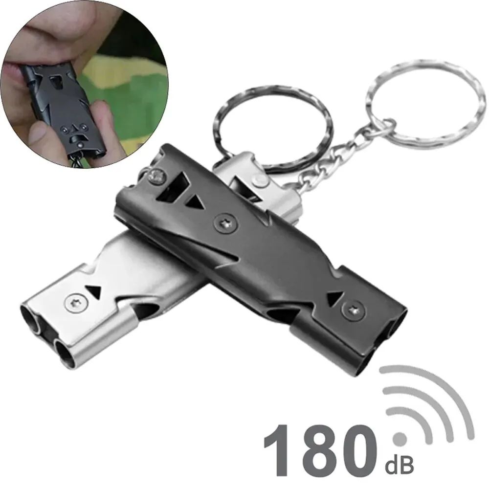 Double Pipe High-Decibel Survival Whistle Keychain Outdoor Tool