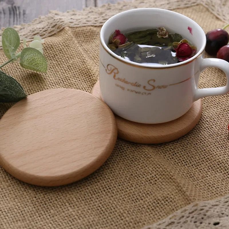 Round Wooden Coaster Natural Wood Cup Mat for Coffee Tea and Drinks