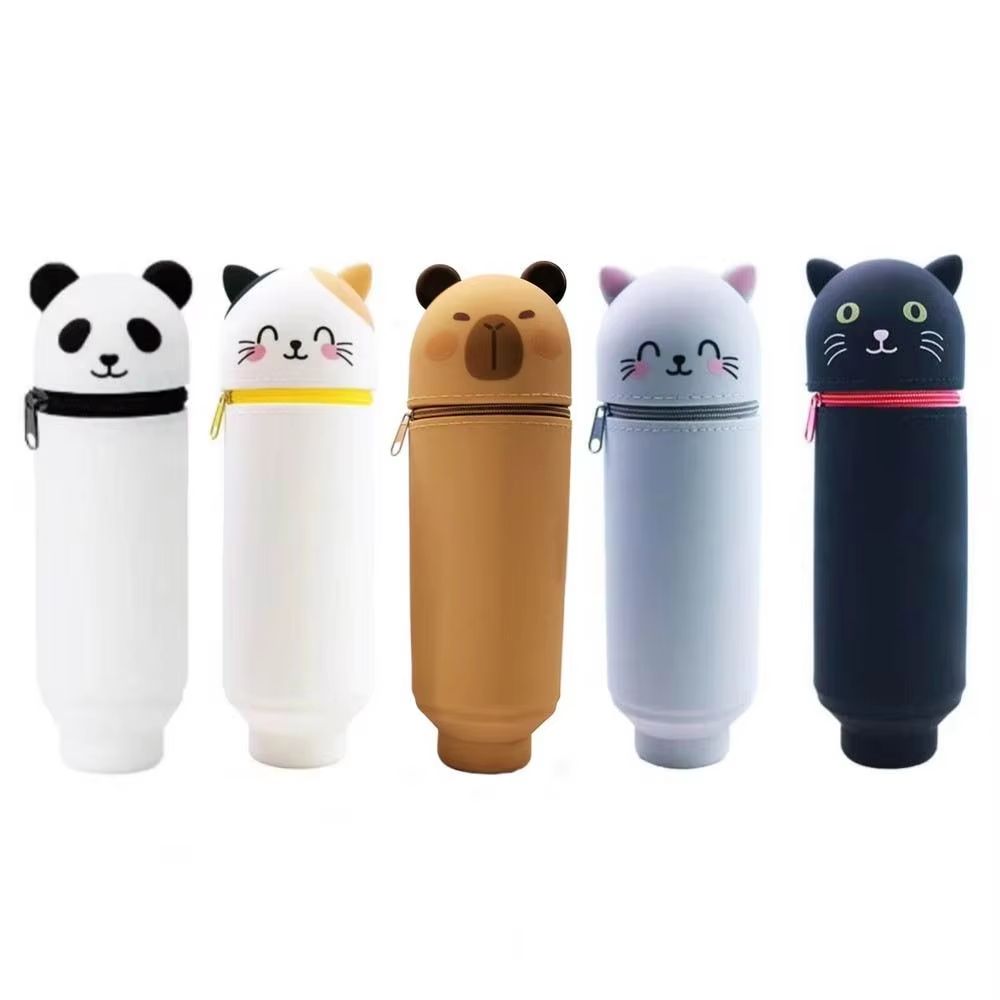 Silicone Cartoon Animal Pencil Case Foldable Pen Pouch with Zipper