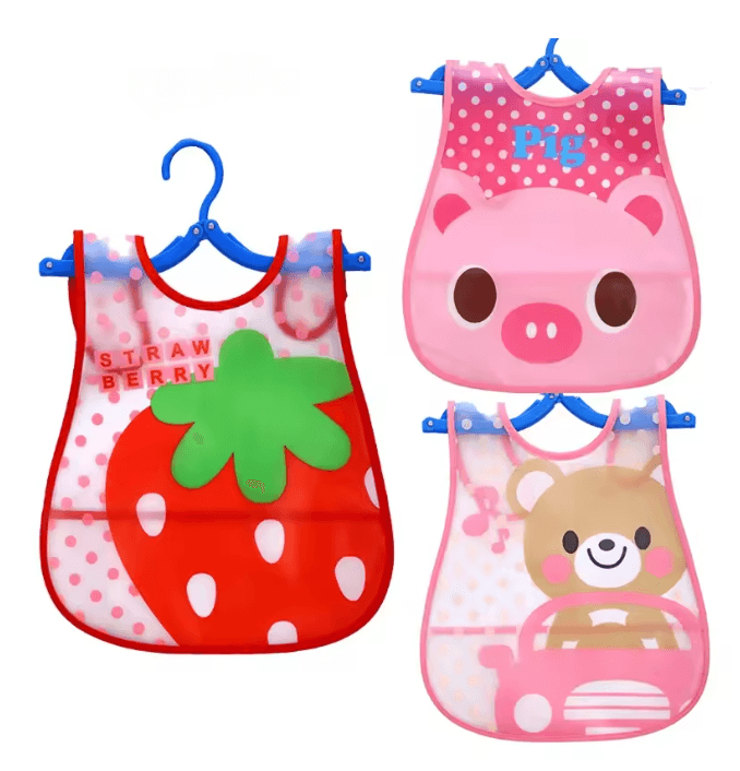 SplashGuard Waterproof Baby Bibs 3 Pack Sleeveless Cartoon Feeding Aprons