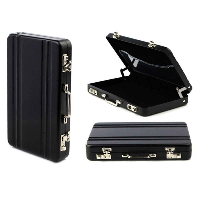 Portable Aluminum Business Card Holder Box Mini Briefcase Organizer