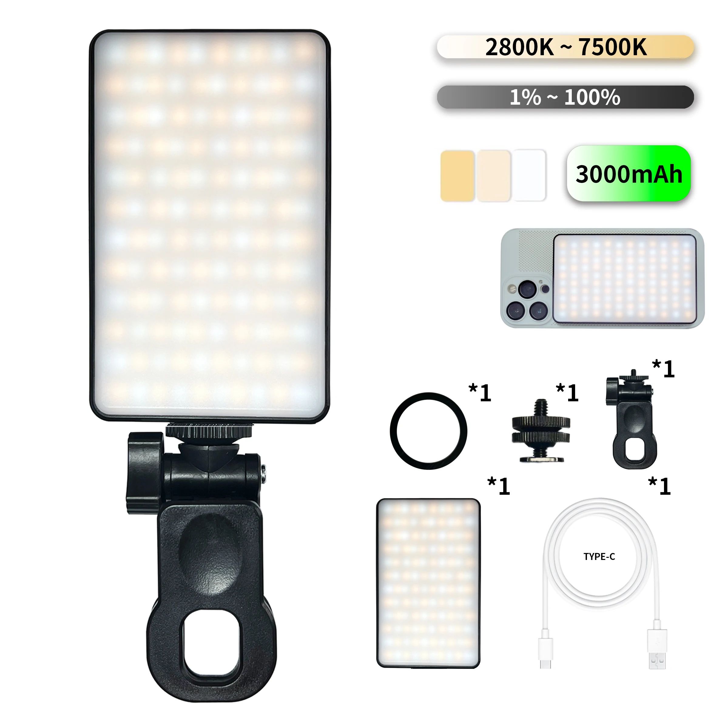 Magnetic LED Fill Light with Clip – 3000mAh Rechargeable Selfie & Video Conference Light
