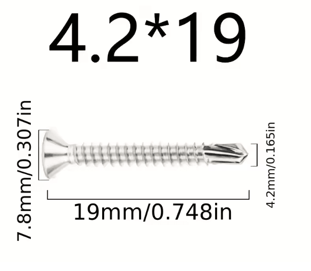50 Piece 410 Stainless Steel Flat Head Self Drilling Screws M4.2