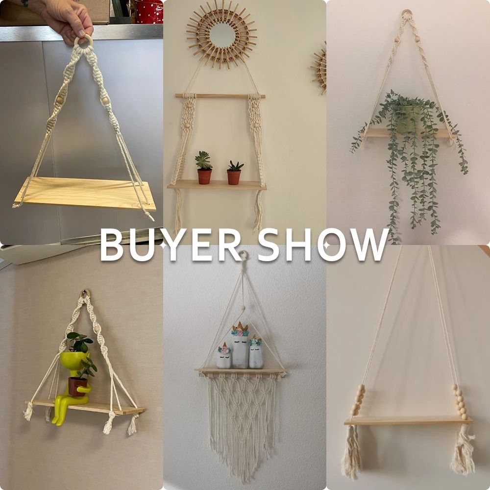 Boho Macrame Wall Hanging Floating Wood Shelf