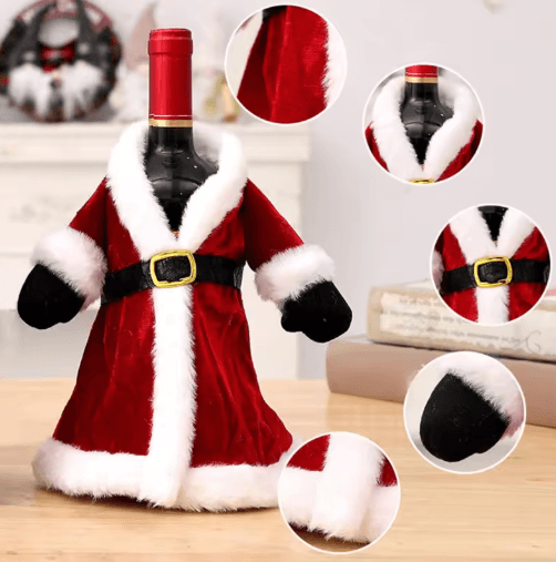 Santa Sweater Christmas Wine Bottle Cover – Festive Holiday Wine Gift Holder (9.4)