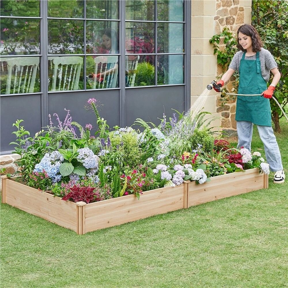 Raised Garden Bed Kit, Wooden Planter Box for Outdoor Use, Grow Vegetables, Flowers, Herbs – Non-Toxic Fir Wood