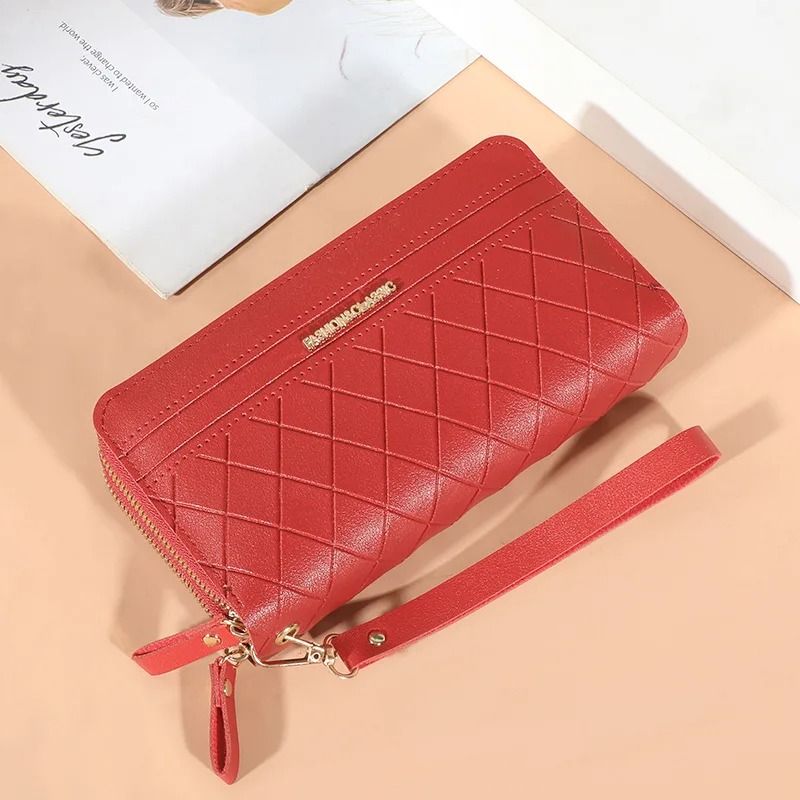 Long Womens Clutch Wallet with Double Zipper and Tassel Accent