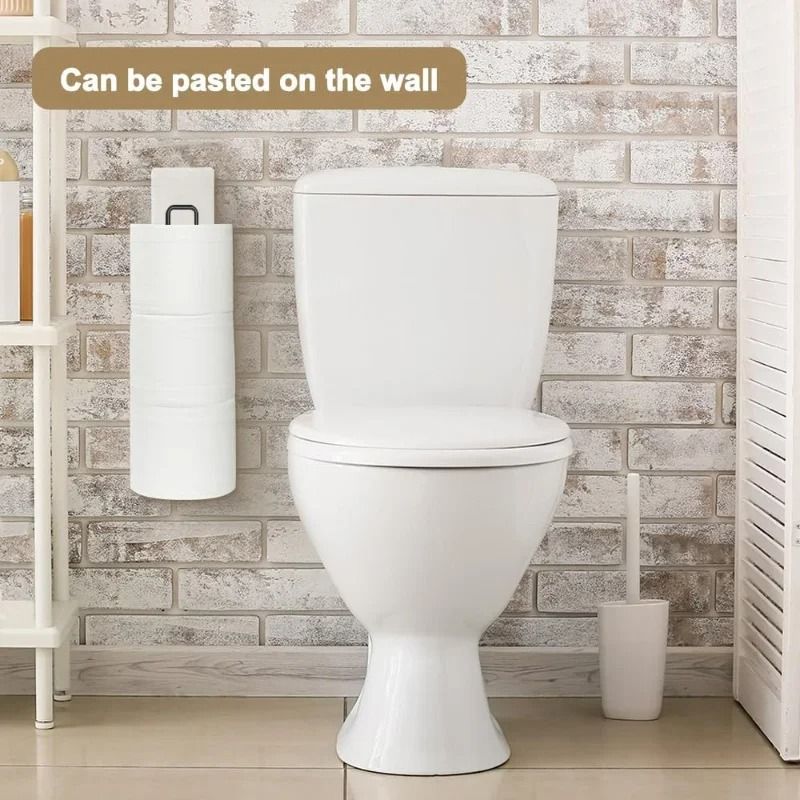 Self Adhesive Black Bathroom Toilet Paper Holder with Towel Bar No Drill Wall Mount