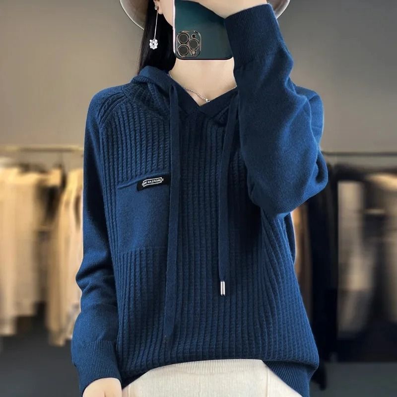 Korean Style Loose Fit Knitted Hoodie Women – Cozy Spring to Winter Pullover