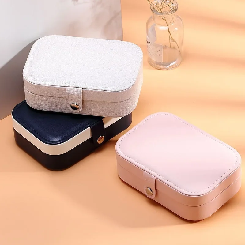 Leather Travel Jewelry Case Portable Jewelry Box Organizer Zipper Storage Jewelry Display Case