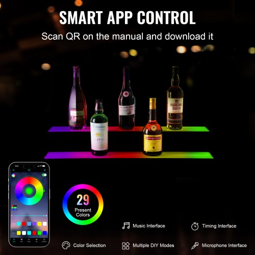 LED Liquor Bottle Display Shelf with App Control RGB Bar Light for Home and Commercial Bars